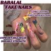 imageBABALAL Long Square Press on Nails French Tip Fake Nails Red Sliver False Nails with Bow Rhinestone Charm Designs Long Square Nail Press ons Sparkly Bling Nails Supplies Stick on Nails for Women 24PcsBNB100