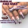 imageBABALAL Long Square Press on Nails French Tip Fake Nails Red Sliver False Nails with Bow Rhinestone Charm Designs Long Square Nail Press ons Sparkly Bling Nails Supplies Stick on Nails for Women 24PcsBNB119