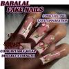 imageBABALAL Long Square Press on Nails French Tip Fake Nails Red Sliver False Nails with Bow Rhinestone Charm Designs Long Square Nail Press ons Sparkly Bling Nails Supplies Stick on Nails for Women 24PcsBNB110