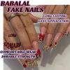 imageBABALAL Long Square Press on Nails French Tip Fake Nails Red Sliver False Nails with Bow Rhinestone Charm Designs Long Square Nail Press ons Sparkly Bling Nails Supplies Stick on Nails for Women 24PcsBNB114