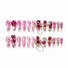 imageBABALAL Long Square Press on Nails French Tip Fake Nails Red Sliver False Nails with Bow Rhinestone Charm Designs Long Square Nail Press ons Sparkly Bling Nails Supplies Stick on Nails for Women 24PcsBNB111