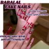 imageBABALAL Long Square Press on Nails French Tip Fake Nails Red Sliver False Nails with Bow Rhinestone Charm Designs Long Square Nail Press ons Sparkly Bling Nails Supplies Stick on Nails for Women 24PcsBNB108
