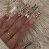 imageBABALAL Long Square Press on Nails French Tip Fake Nails Red Sliver False Nails with Bow Rhinestone Charm Designs Long Square Nail Press ons Sparkly Bling Nails Supplies Stick on Nails for Women 24PcsBNB102Rich