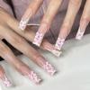 imageBABALAL Long Square Press on Nails French Tip Fake Nails Red Sliver False Nails with Bow Rhinestone Charm Designs Long Square Nail Press ons Sparkly Bling Nails Supplies Stick on Nails for Women 24PcsBNB122