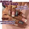 imageBABALAL Long Square Press on Nails French Tip Fake Nails Red Sliver False Nails with Bow Rhinestone Charm Designs Long Square Nail Press ons Sparkly Bling Nails Supplies Stick on Nails for Women 24PcsBNB105