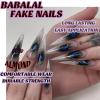 imageBABALAL Long Stiletto Press on Nails Almond Fake Nails Black Goth Acrylic Nails Supplies Blue Butterfly Y2k Glue on Nails Art 24Pcs Glossy Manicure Artificial Nails Full Cover False NailsBND102