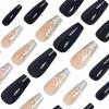 imageBABALAL Long Stiletto Press on Nails Almond Fake Nails Black Goth Acrylic Nails Supplies Blue Butterfly Y2k Glue on Nails Art 24Pcs Glossy Manicure Artificial Nails Full Cover False NailsBND120