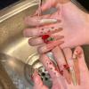 imageBABALAL Long Stiletto Press on Nails Almond Fake Nails Flower Glue on Nails Acrylic Nails with Charm Rose Luxury False Nails 24Pcs Gold Glitter Bling Full Cover Artificial Nails for Women GirlsBNF04