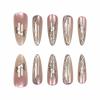 imageBABALAL Long Stiletto Press on Nails Almond Fake Nails Flower Glue on Nails Acrylic Nails with Charm Rose Luxury False Nails 24Pcs Gold Glitter Bling Full Cover Artificial Nails for Women GirlsBNF10