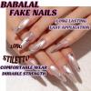 imageBABALAL Long Stiletto Press on Nails Almond Fake Nails Flower Glue on Nails Acrylic Nails with Charm Rose Luxury False Nails 24Pcs Gold Glitter Bling Full Cover Artificial Nails for Women GirlsBNF12