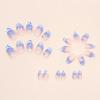 imageBABALAL Oval Press on Nails Short Fake Nails White French Tip Glue on Nails Blue Flower Acrylic Nails 24Pcs Spring Round Nails for Women and GirlsFNL105white