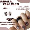 imageBABALAL Oval Press on Nails Short Fake Nails White French Tip Glue on Nails Blue Flower Acrylic Nails 24Pcs Spring Round Nails for Women and GirlsFNL106brown