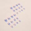 imageBABALAL Oval Press on Nails Short Fake Nails White French Tip Glue on Nails Blue Flower Acrylic Nails 24Pcs Spring Round Nails for Women and GirlsFNL105white