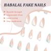 imageBABALAL Oval Press on Nails Short Fake Nails White French Tip Glue on Nails Blue Flower Acrylic Nails 24Pcs Spring Round Nails for Women and GirlsFNL110green