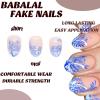 imageBABALAL Oval Press on Nails Short Fake Nails White French Tip Glue on Nails Blue Flower Acrylic Nails 24Pcs Spring Round Nails for Women and GirlsFNL105white
