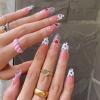 imageBABALAL Round Press on Nails Long Fake Nails Oval Glossy Acrylic Nails Pink Glue on Nails 24Pcs Heart Stick on Nails for Women and Girls