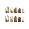 imageBABALAL Round Press on Nails Medium Fake Nails Brown Fall Ombre Glue on Nails Golden Mirror Chrome Acrylic Nails 24Pcs Oval Stick on Manicure Nails for Women and GirlsFNs104