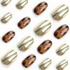 imageBABALAL Round Press on Nails Medium Fake Nails Brown Fall Ombre Glue on Nails Golden Mirror Chrome Acrylic Nails 24Pcs Oval Stick on Manicure Nails for Women and GirlsFNs104