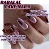 imageBABALAL Round Press on Nails Medium Fake Nails Brown Fall Ombre Glue on Nails Golden Mirror Chrome Acrylic Nails 24Pcs Oval Stick on Manicure Nails for Women and GirlsFNs107