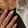 imageBABALAL Round Press on Nails Medium Fake Nails Pink Glossy Glue on Nails Glitter Acrylic Nails Oval Stick on Nails for WomenCRJH08white