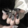 imageBABALAL Round Press on Nails Medium Fake Nails Pink Glossy Glue on Nails Glitter Acrylic Nails Oval Stick on Nails for WomenCRJH12black