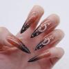 imageBABALAL Round Press on Nails Medium Fake Nails Pink Glossy Glue on Nails Glitter Acrylic Nails Oval Stick on Nails for WomenCRJH13black