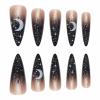 imageBABALAL Round Press on Nails Medium Fake Nails Pink Glossy Glue on Nails Glitter Acrylic Nails Oval Stick on Nails for WomenCRJH13black