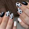 imageBABALAL Square Presson Short Cow Print Nails  24Pcs Cute Squoval Fake Glossy Black Acrylic Nails for Women and GirlsP101black