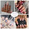 imageBABALAL Square Presson Short Cow Print Nails  24Pcs Cute Squoval Fake Glossy Black Acrylic Nails for Women and GirlsP101black