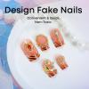 imageBABALAL Square Presson Short Cow Print Nails  24Pcs Cute Squoval Fake Glossy Black Acrylic Nails for Women and GirlsP101orange