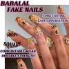 imageBABALAL Square Presson Short Cow Print Nails  24Pcs Cute Squoval Fake Glossy Black Acrylic Nails for Women and GirlsP101orange