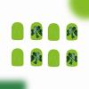 imageBABALAL Square Presson Short Cow Print Nails  24Pcs Cute Squoval Fake Glossy Black Acrylic Nails for Women and GirlsP102green