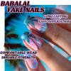 imageBABALAL Square Presson Short Cow Print Nails  24Pcs Cute Squoval Fake Glossy Black Acrylic Nails for Women and GirlsP103beach
