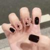 imageBABALAL Square Presson Short Cow Print Nails  24Pcs Cute Squoval Fake Glossy Black Acrylic Nails for Women and GirlsP104black