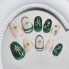 imageBABALAL Square Presson Short Cow Print Nails  24Pcs Cute Squoval Fake Glossy Black Acrylic Nails for Women and GirlsP104green