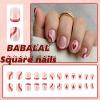 imageBABALAL Square Presson Short Cow Print Nails  24Pcs Cute Squoval Fake Glossy Black Acrylic Nails for Women and GirlsP104heart