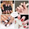 imageBABALAL Square Presson Short Cow Print Nails  24Pcs Cute Squoval Fake Glossy Black Acrylic Nails for Women and GirlsP105blue