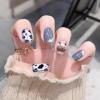 imageBABALAL Square Presson Short Cow Print Nails  24Pcs Cute Squoval Fake Glossy Black Acrylic Nails for Women and GirlsP105blue
