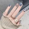 imageBABALAL Square Presson Short Cow Print Nails  24Pcs Cute Squoval Fake Glossy Black Acrylic Nails for Women and GirlsP105blue