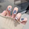 imageBABALAL Square Presson Short Cow Print Nails  24Pcs Cute Squoval Fake Glossy Black Acrylic Nails for Women and GirlsP105blue