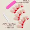 imageBABALAL Square Presson Short Cow Print Nails  24Pcs Cute Squoval Fake Glossy Black Acrylic Nails for Women and GirlsP106red