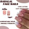 imageBABALAL Square Presson Short Cow Print Nails  24Pcs Cute Squoval Fake Glossy Black Acrylic Nails for Women and GirlsP107pink