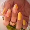 imageBABALAL Almond Press on Nails Medium  Orange Summer Fake Nails 3D Texture Design Floral Handmade Acrylic Nails Supplies 24Pcs Stiletto Manicure Stick on False Nails Art Artificial NailsBNE207