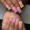 imageBABALAL French Tip Press on Nails Long Fake Nails Green Yellow Glue on Nails Duck Nails Acrylic Nails 24Pcs Stick on False Nails for Women and Girls