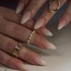 imageBABALAL Green Press On Almond Fake Nails Medium Glue On Gold Chrome Line Star Y2k Acrylic French Tip False 24Pcs Stiletto Manicure Artificial NailsANQ19