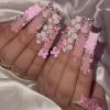 imageBABALAL Long Square Press on Nails French Tip Fake Nails Red Sliver False Nails with Bow Rhinestone Charm Designs Long Square Nail Press ons Sparkly Bling Nails Supplies Stick on Nails for Women 24PcsBNB123