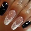 imageBABALAL Long Stiletto Press on Nails Almond Fake Nails Black Goth Acrylic Nails Supplies Blue Butterfly Y2k Glue on Nails Art 24Pcs Glossy Manicure Artificial Nails Full Cover False NailsBND120