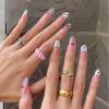 imageBABALAL Round Press on Nails Long Fake Nails Oval Glossy Acrylic Nails Pink Glue on Nails 24Pcs Heart Stick on Nails for Women and Girls