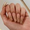 imageBABALAL Round Press on Nails Medium Fake Nails Pink Glossy Glue on Nails Glitter Acrylic Nails Oval Stick on Nails for WomenCRJH02golden