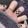 imageBABALAL Short Press on Nails Square Fake Nails Squoval Nails Glossy False Nails Checkerboard Design Nails for Women and Girls